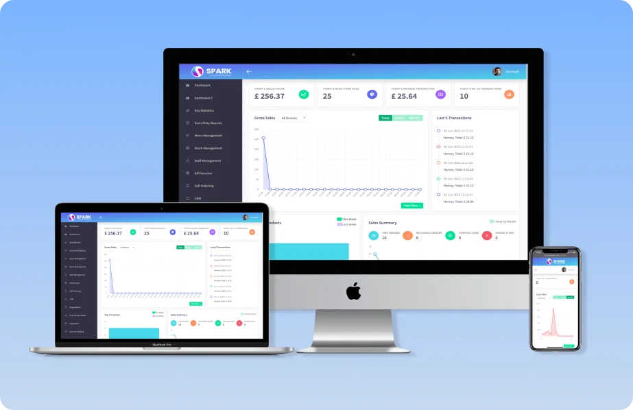 Spark EPOS dashboard UX and website development shown across desktop, laptop and mobile
