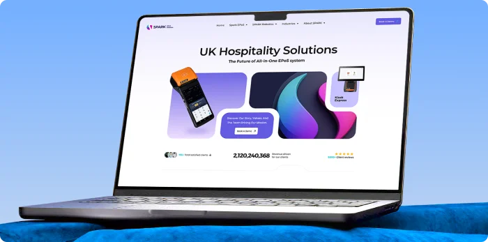 Spark EPOS website interface designed by Shahroz Glasgow, shown on a MacBook