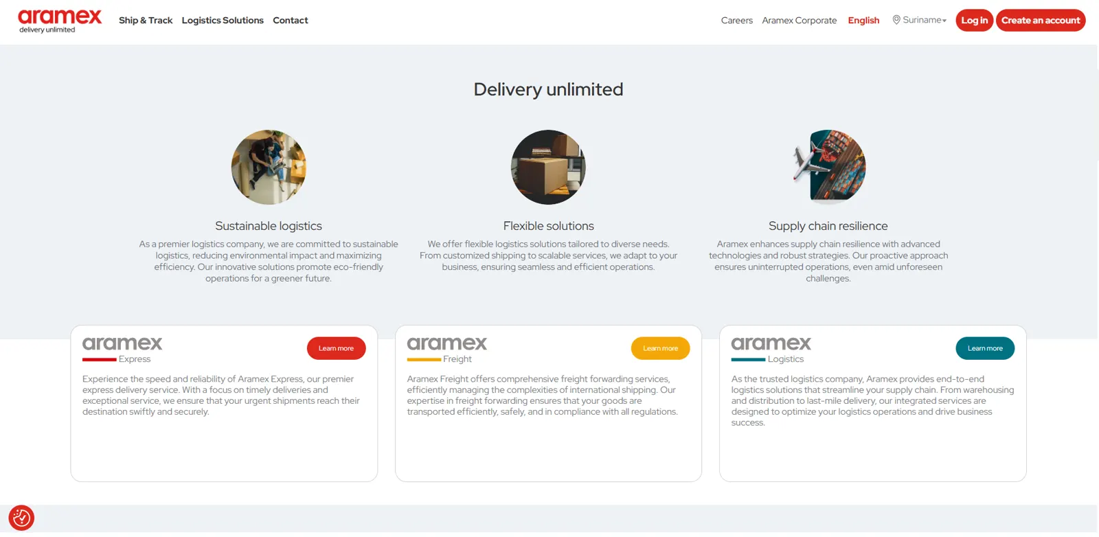 Aramex logistics solutions content section structured for organic search