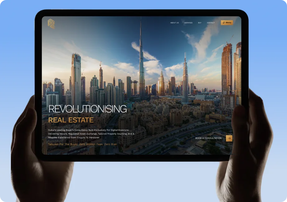 Revest responsive website interface shown on a tablet