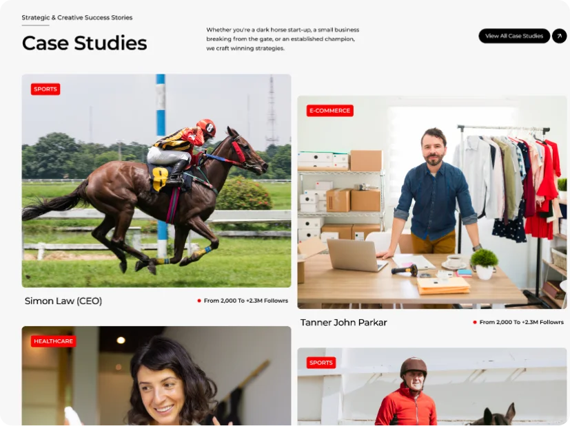 CEM Media case studies section layout and content architecture
