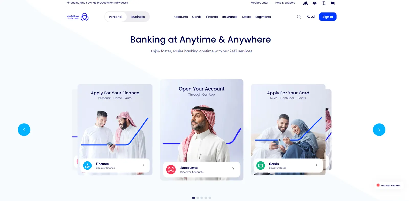 Al Rajhi homepage website design built by a website agency in Glasgow