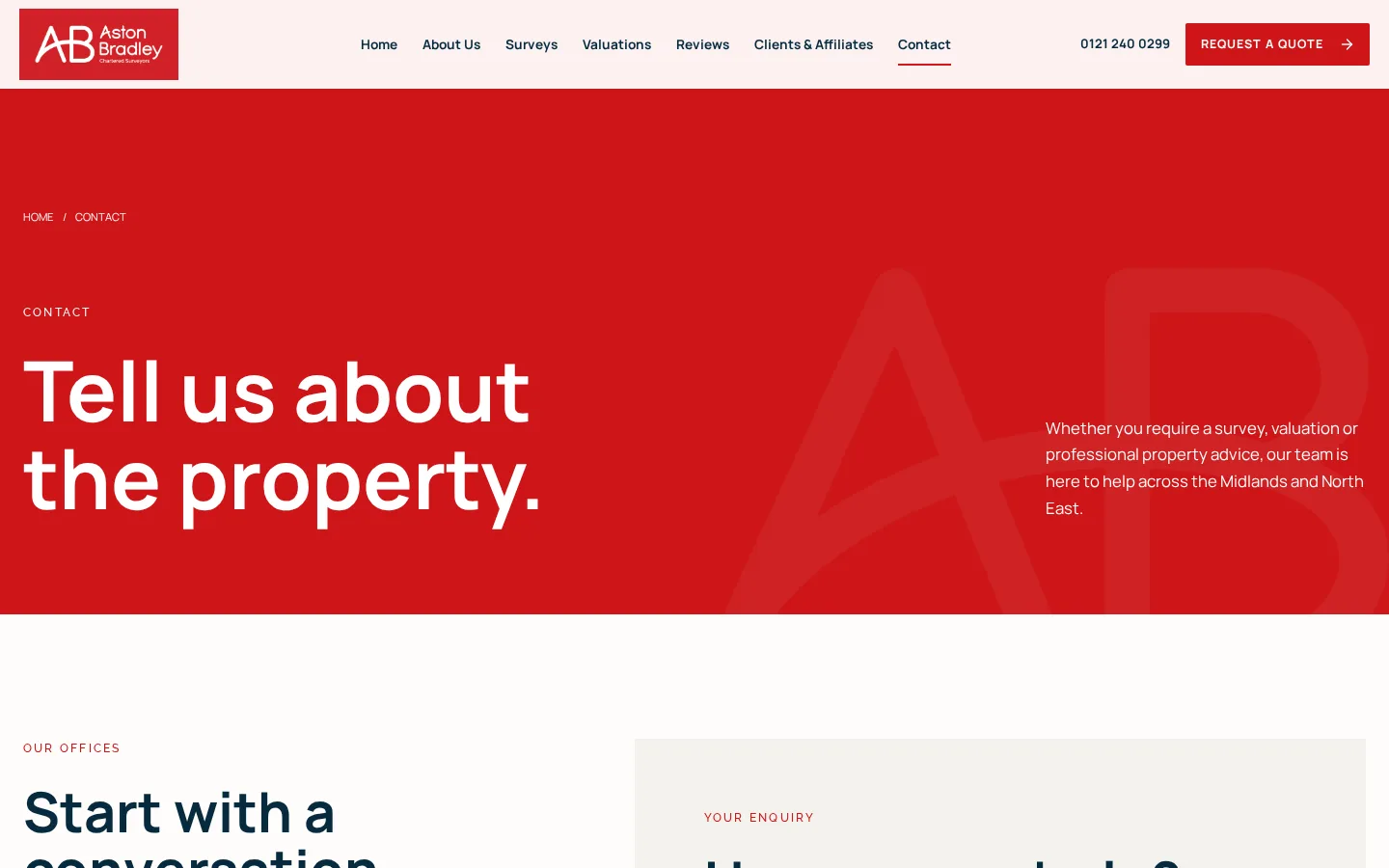 Contact page showing Edgbaston and Durham offices