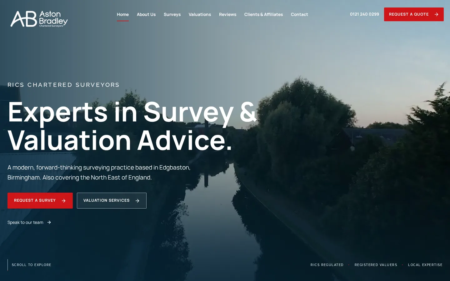 Aston Bradley Chartered Surveyors website homepage design, Birmingham