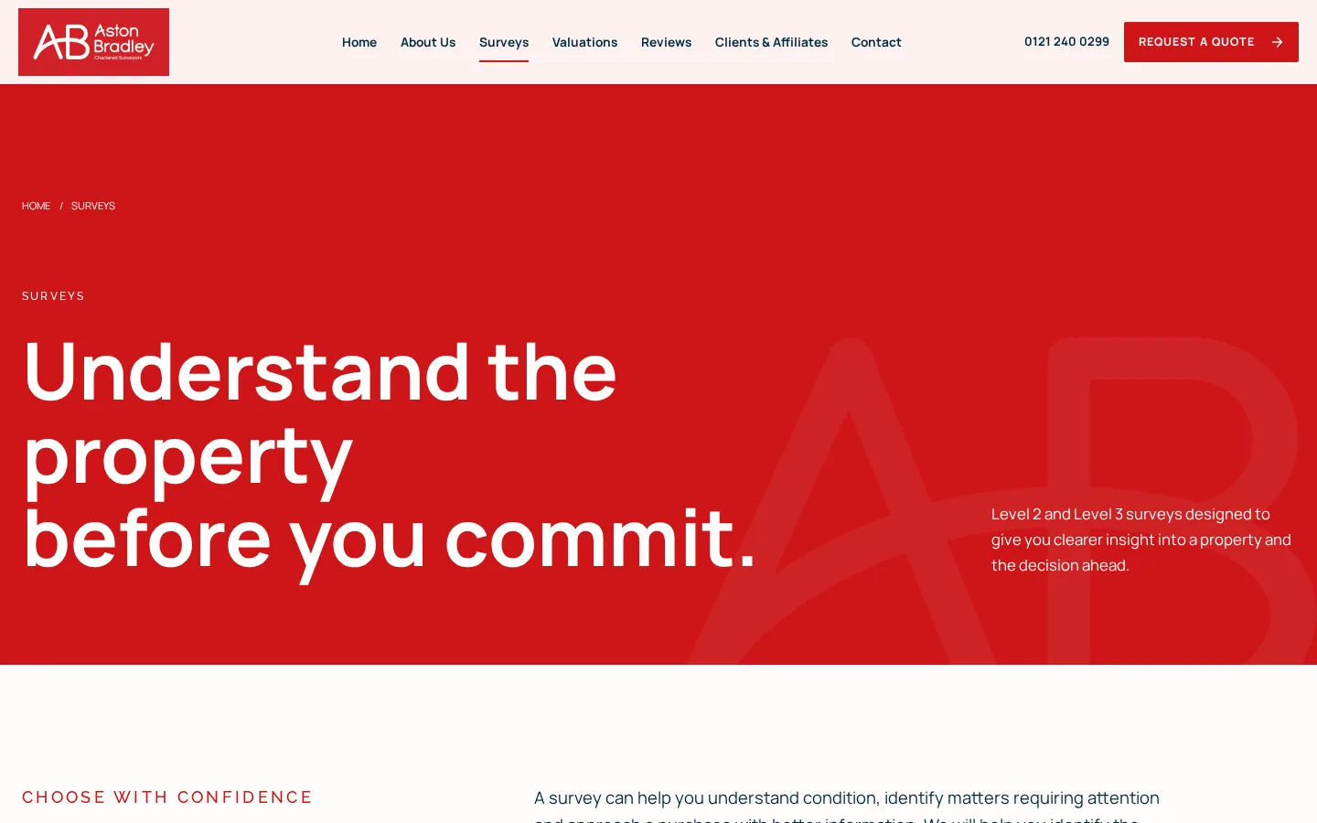 Level 2 and Level 3 survey page design for Birmingham surveyor